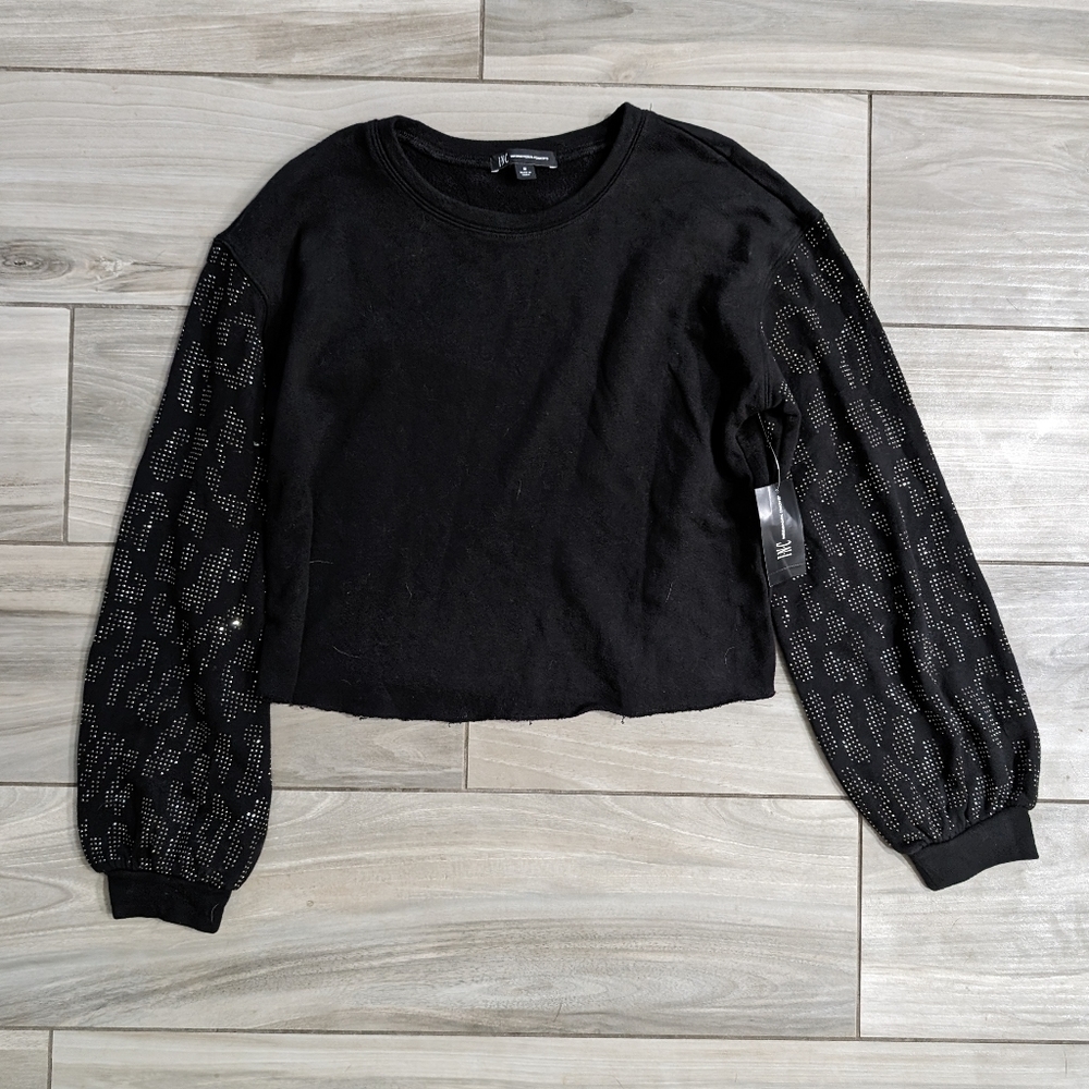 INC Casual Glam Balloon Sleeve Cropped Lightweight Unfinished Hem Sweatshirt